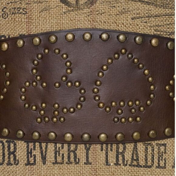 RRL * Distressed Brown Vachetta Leather Playing Card Brass Stud Kidney Belt - Picture 3 of 16